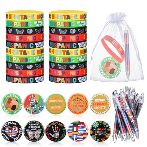 Gersoniel 200 Stück Hispanic Heritage Month Party Favors Bulks Includes Hispanic Silicone Bracelets Wristbands Buttons Badges Pins Kugelschreiber and Bags for Gifts Festival Accessory Party Gersoniel 200 Stück Hispanic Heritage Month Party Favors Bulks Includes Hispanic Silicone Bracelets Wristbands Buttons Badges Pins Kugelschreiber and Bags for Gifts Festival Accessory Party von Gersoniel