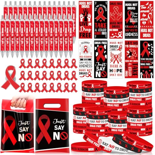 Gersoniel 250 Stück rotes Band, Awareness-Zubehör, enthält medikamentenfreie Kugelschreiber, Nadeln, Silikon-Armbänder, rote Schleife, Geschenktüten und Lesezeichen für Bewusstseinsveranstaltungen Gersoniel 250 Stück rotes Band, Awareness-Zubehör, enthält medikamentenfreie Kugelschreiber, Nadeln, Silikon-Armbänder, rote Schleife, Geschenktüten und Lesezeichen für Bewusstseinsveranstaltungen von Gersoniel