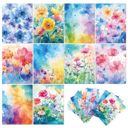 Gersoniel 40 Blatt 21,6 x 27,9 cm Aquarell-Blumen, Scrapbook, dekoratives Papier, doppelseitig, Karton, schimmerndes Papier für Kartenherstellung, Tagebuch, Planer, Origami, Scrapbooking, Zubehör, 10 von Gersoniel