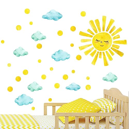 Wandtattoo Kinderzimmer Sonne | Abnehmbare Aufkleber Wolken Kinder Wandtattoos - Cartoon-Sonnenaufkleber, Wanddekoration für Spielzimmer, Wohnzimmer, Schlafzimmer, Decke, Kinderzimmer Geruwam von Geruwam
