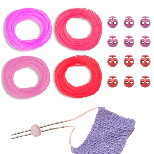 GeryVtee Kordelverschluss-Set, Strickstichhalter, Barbierschnur, Maschenmarkierer, Strickstichhalter, Silikon-Stichhalter und 6 Rollen runde Friseurschnüre für Strickprojekte (rosa Stil) von GeryVtee