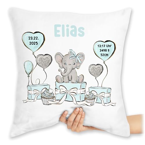 Kissen 40x40 Zierkissen - Baby Geschenk zur Geburt Jungen Elefant personalisiert Name Geburtsdaten Taufe - 40 x 40 cm - Weiß - Daten personalisierte Babygeschenk Geburtsgeschenk Junge geburtskissen Kissen 40x40 Zierkissen - Baby Geschenk zur Geburt Jungen Elefant personalisiert Name Geburtsdaten Taufe - 40 x 40 cm - Weiß - Daten personalisierte Babygeschenk Geburtsgeschenk Junge geburtskissen von Geschenk mit Namen personalisiert by Shirtracer