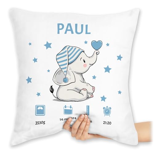 Kissen 40x40 Zierkissen - Elefant Geburtsdaten mit Name Geschenk zur Geburt Geschenkidee I Geldgeschenk zur Geburt - 40 x 40 cm - Weiß - für Baby personalisierte Babygeschenk Geburtsgeschenk Kissen 40x40 Zierkissen - Elefant Geburtsdaten mit Name Geschenk zur Geburt Geschenkidee I Geldgeschenk zur Geburt - 40 x 40 cm - Weiß - für Baby personalisierte Babygeschenk Geburtsgeschenk von Geschenk mit Namen personalisiert by Shirtracer