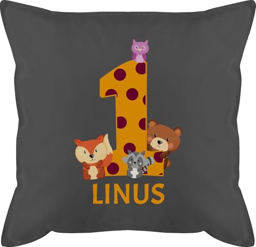 Kissen 50x50 - Waldtiere 1 Jahr I 1. Geburtstag - 50 x 50 cm - Grau - Kinder personalisierte zum one Bear schmusekissen Geschenke für ab First Birthday Name füllung ersten ich Bin Schon eins von Geschenk mit Namen personalisiert by Shirtracer
