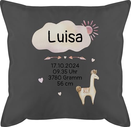 Kissen 50x50 - Baby Geschenk Lama zur Geburt Mädchen mit Name I Geburtsgeschenk personalisiert - 50 x 50 cm - Grau - personalisierte Geschenke geburtskissen neugeboren kopfkissen Junge von Geschenk mit Namen personalisiert by Shirtracer