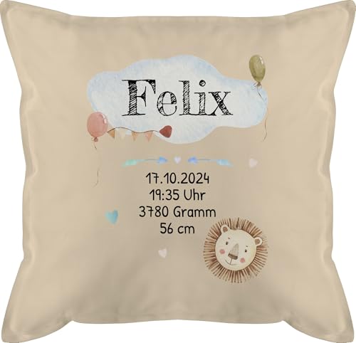 Kissen 50x50 - Geburtsgeschenk Baby Geschenk zur Geburt Junge Löwe - 50 x 50 cm - Beige Natur - personalisiertes geburtskissen neugeboren kopfkissen personalisierte Geschenke mädchen Kissen 50x50 - Geburtsgeschenk Baby Geschenk zur Geburt Junge Löwe - 50 x 50 cm - Beige Natur - personalisiertes geburtskissen neugeboren kopfkissen personalisierte Geschenke mädchen von Geschenk mit Namen personalisiert by Shirtracer