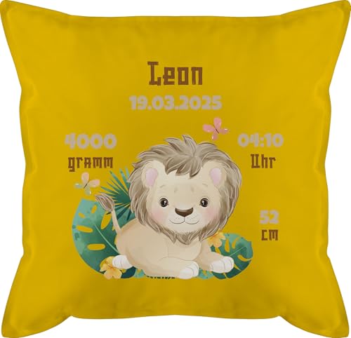 Kissen 50x50 - Zur Geburt - Geburtsgeschenk Löwe Datum Gewicht Uhrzeit Größe - 50 x 50 cm - Gelb - Junge geburtskissen personalisierte Baby und Zeit männerkissen für Neugeborene neugeboren von Geschenk mit Namen personalisiert by Shirtracer