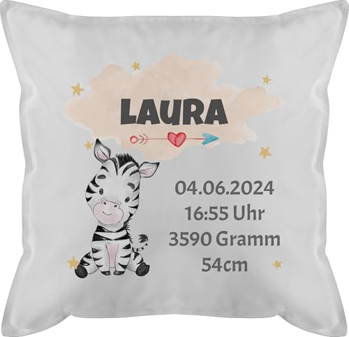 Kissen 50x50 - Zur Geburt - Zebra Geburtsdaten - Mädchen Datum Gewicht Uhrzeit Größe - 50 x 50 cm - Weiß - baby geburtskissen geburtsgeschenk kopfkissen für neugeborene neugeboren füllung Kissen 50x50 - Zur Geburt - Zebra Geburtsdaten - Mädchen Datum Gewicht Uhrzeit Größe - 50 x 50 cm - Weiß - baby geburtskissen geburtsgeschenk kopfkissen für neugeborene neugeboren füllung von Geschenk mit Namen personalisiert by Shirtracer