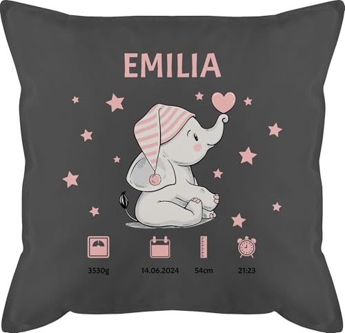 Kissen 50x50 - Elefant Geburtsdaten mit Name personalisiert I Geschenk zur Geburt - 50 x 50 cm - Grau - neugeboren geburtskissen personalisierte Baby kopfkissen Junge für Neugeborene von Geschenk mit Namen personalisiert by Shirtracer