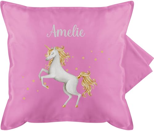 Kissenbezug - Einhörner - Einhorn Unicorn - 50 x 50 cm - Pink - Kissen einhornkissen Unicorns sitzkissen kinderkissen Kindergarten einhörnern Polster personalisierte personalisierter Motiv Name von Geschenk mit Namen personalisiert by Shirtracer