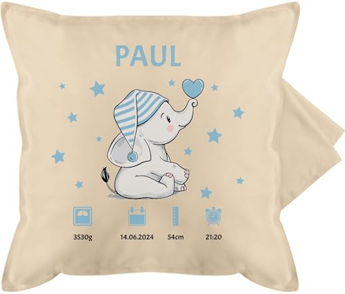 Kissenbezug - Elefant Geburtsdaten mit Name Geschenk zur Geburt Geschenkidee I Geldgeschenk zur Geburt - 50 x 50 cm - Beige Natur - personalisierte Kissen Baby mädchen Geschenke Neugeborene Junge Kissenbezug - Elefant Geburtsdaten mit Name Geschenk zur Geburt Geschenkidee I Geldgeschenk zur Geburt - 50 x 50 cm - Beige Natur - personalisierte Kissen Baby mädchen Geschenke Neugeborene Junge von Geschenk mit Namen personalisiert by Shirtracer