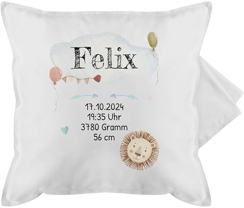 Kissenbezug - Geburtsgeschenk Baby Geschenk zur Geburt Junge Löwe - 50 x 50 cm - Weiß - Geschenke Kissen für Neugeborene neugeboren kissenhülle personalisiertes geburtskissen Kissenbezug - Geburtsgeschenk Baby Geschenk zur Geburt Junge Löwe - 50 x 50 cm - Weiß - Geschenke Kissen für Neugeborene neugeboren kissenhülle personalisiertes geburtskissen von Geschenk mit Namen personalisiert by Shirtracer