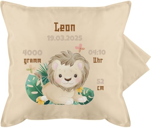 Kissenbezug - Zur Geburt - Geburtsgeschenk Löwe Datum Gewicht Uhrzeit Größe - 50 x 50 cm - Beige Natur - personalisiertes Kissen Baby neugeboren Junge kissenhülle Geschenke Neugeborene Kissenbezug - Zur Geburt - Geburtsgeschenk Löwe Datum Gewicht Uhrzeit Größe - 50 x 50 cm - Beige Natur - personalisiertes Kissen Baby neugeboren Junge kissenhülle Geschenke Neugeborene von Geschenk mit Namen personalisiert by Shirtracer