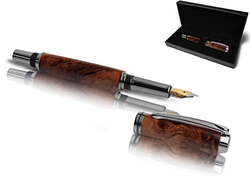 Handgefertigter Füllfederhalter aus Echtholz | Geschenkset mit Füller aus Holz & Etui | Exklusives Business Geschenk Set für Mitarbeiter und Kunden (Weinrebe) von Geschenkbox - 24
