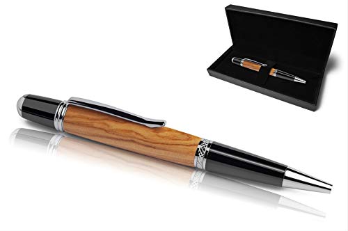 Handgefertigter Kugelschreiber aus Echtholz | Hochwertiges Geschenkset mit Etui | Business Geschenk Set aus Edel Holz für Mitarbeiter und Kunden (Olivenholz) von Geschenkbox - 24