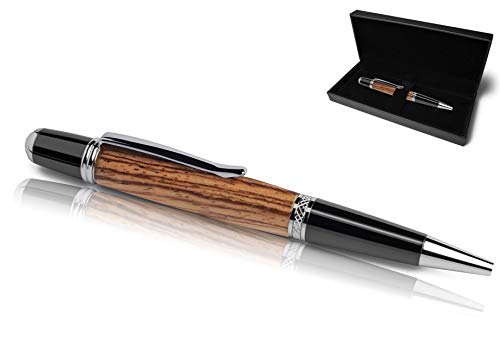 Handgefertigter Kugelschreiber aus Echtholz | Hochwertiges Geschenkset mit Etui | Business Geschenk Set aus Edel Holz für Mitarbeiter und Kunden (Zebrano) von Geschenkbox - 24