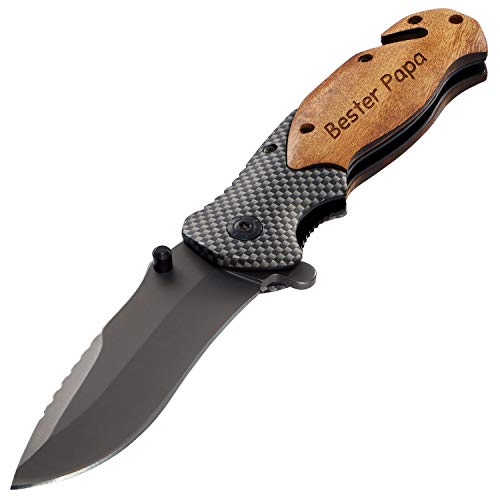 Vatertagsgeschenk für Papa Messer mit Gravur Bester Papa | Taschenmesser mit Gravur Vatertag | Geschenke für Männer Vater Papa Stiefvater | Klappmesser Holzgriff Multitool Geschenkidee Geburtstag von Geschenke 24
