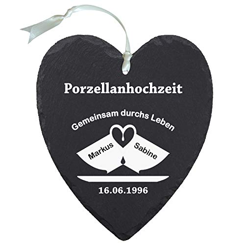 Geschenke 24 Schieferherz „Porzellanhochzeit“ - mit Tassenmotiv - individuelles Herz aus Schiefer mit Namen bedrucken - Geschenk für Ehepaare zu 20. Ehejubiläum Geschenke 24 Schieferherz „Porzellanhochzeit“ - mit Tassenmotiv - individuelles Herz aus Schiefer mit Namen bedrucken - Geschenk für Ehepaare zu 20. Ehejubiläum von Geschenke 24