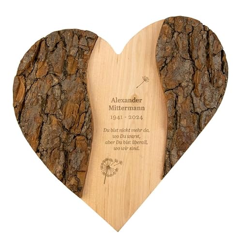 Holz-Herz mit Gravur zur Trauer | Grabschmuck | Trauergeschenk | personalisiert mit Namen, Geburtsjahr, Todesjahr und Wunschtext | Gedenktafel zur Erinnerung von Geschenke 24