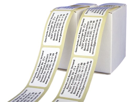 ADRESS-AUFKLEBER MAXI mit Wunschdruck in metallic-blauer Schrift | 200 Stück auf der Rolle, individuell mit WUNSCHTEXT, ca. 52 x 26 mm, für 1 bis 7 Zeilen Text ADRESS-AUFKLEBER MAXI mit Wunschdruck in metallic-blauer Schrift | 200 Stück auf der Rolle, individuell mit WUNSCHTEXT, ca. 52 x 26 mm, für 1 bis 7 Zeilen Text von Geschenke mit Namen