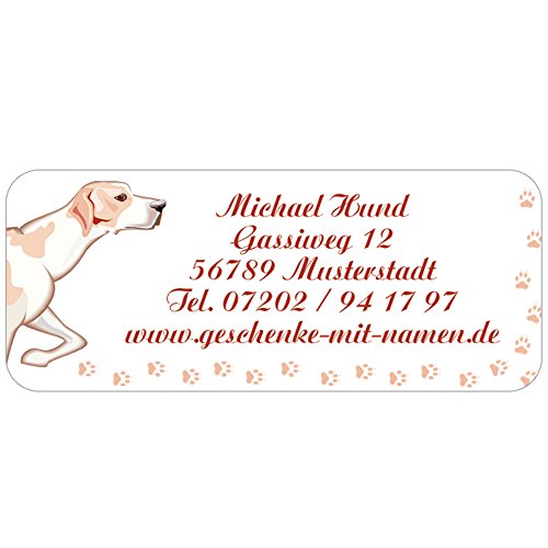 Adress-Etiketten - Adress-Aufkleber "Hund" mit Ihrem Wunschtext, 160 Stück, ca. 56 x 23 mm, für 1 bis 5 Zeilen Text | Wunschtext nach der Bestellung per Mail mitteilen Adress-Etiketten - Adress-Aufkleber "Hund" mit Ihrem Wunschtext, 160 Stück, ca. 56 x 23 mm, für 1 bis 5 Zeilen Text | Wunschtext nach der Bestellung per Mail mitteilen von Geschenke mit Namen