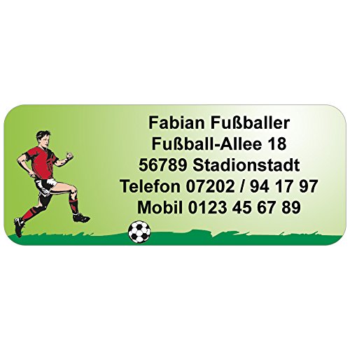 Adress-Etiketten - Adress-Aufkleber "Stürmer Fussballer" mit Ihrem Wunschtext, 160 Stück, ca. 56 x 23 mm, für 1 bis 5 Zeilen Text von Geschenke mit Namen