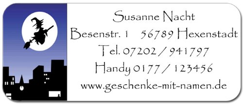 Adress-Etiketten"Hexe 1" mit Ihrem Wunschtext, 160 Stück, ca. 56 x 23 mm, für bis zu 5 Zeilen Text von Geschenke mit Namen