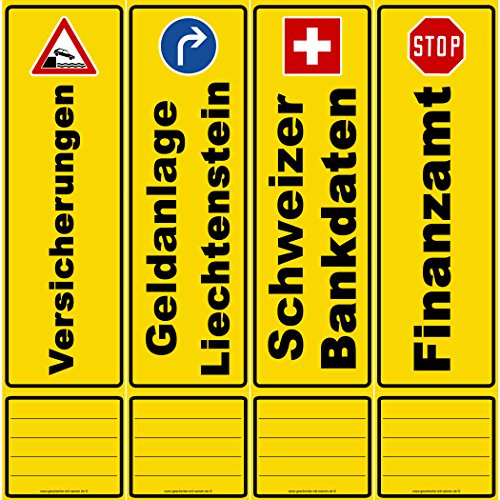 Geschenke mit Namen 1450 Ordner Rücken FINANZEN, Etiketten (selbstklebend, je 7 cm breit) ergeben zusammen ein großes Einzelbild auf 4 Ordnern gelb von Geschenke mit Namen