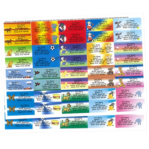 Kinder-Etiketten mit Ihrem WUNSCHTEXT, 80 Stück, ca. 56 x 23 mm, für bis zu 5 Zeilen Text, 2 A4-Bögen bunt-gemischt mit 20 schönen KINDERMOTIVEN -MADE in GERMANY- von Geschenke mit Namen