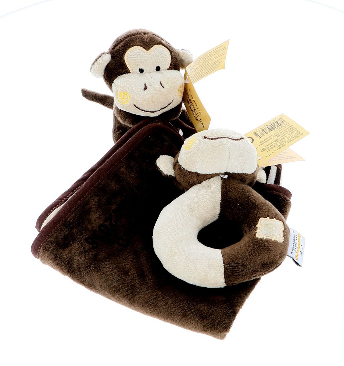 Im Set Personalisiertes Schnuffeltuch, Kuscheltuch Affe Baldi Mit Namens - Und Geburtstagsgravur Rassel von Geschenkeschmiede