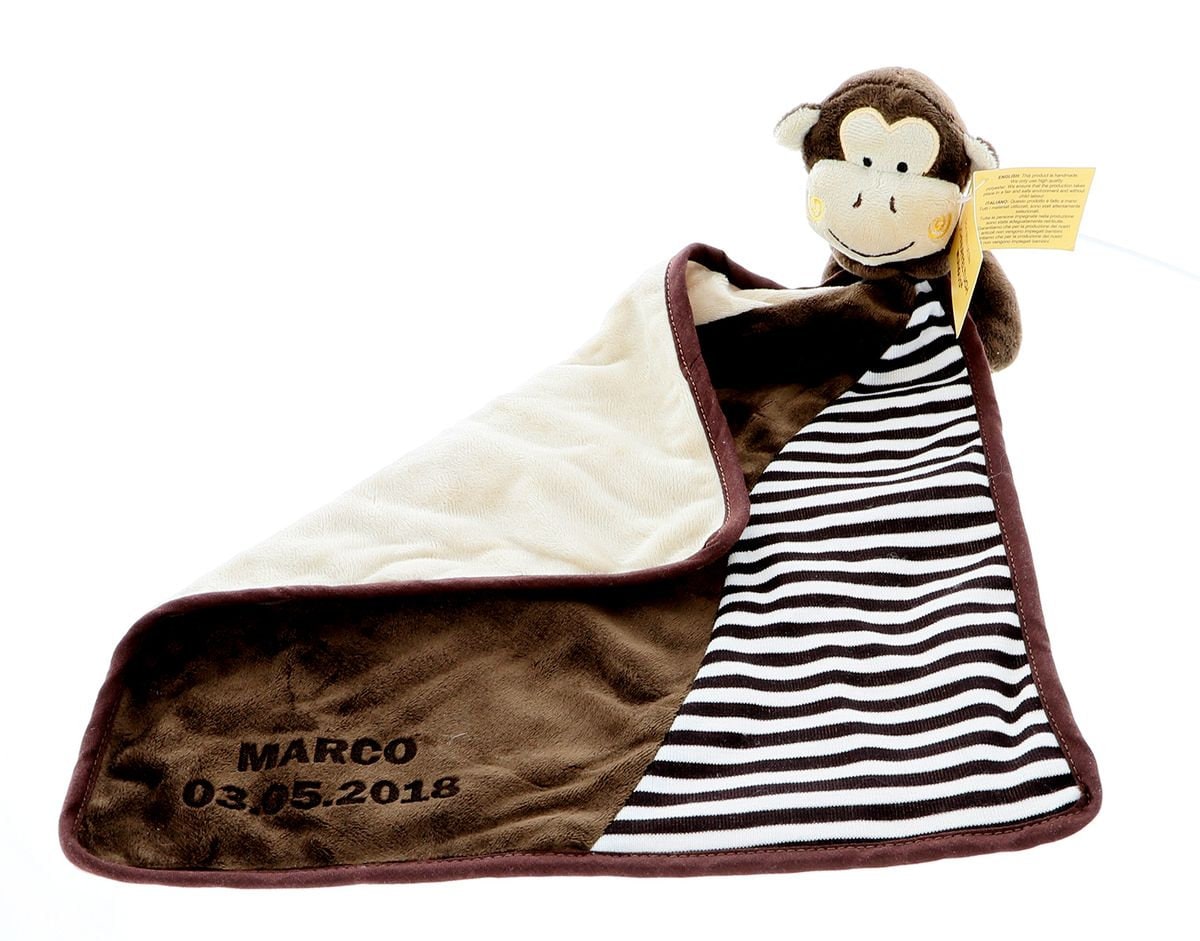 Personalisiertes Schnuffeltuch, Kuscheltuch Affe Baldi Mit Namens - Und Geburtstagsgravur Für Ihr Baby von Geschenkeschmiede