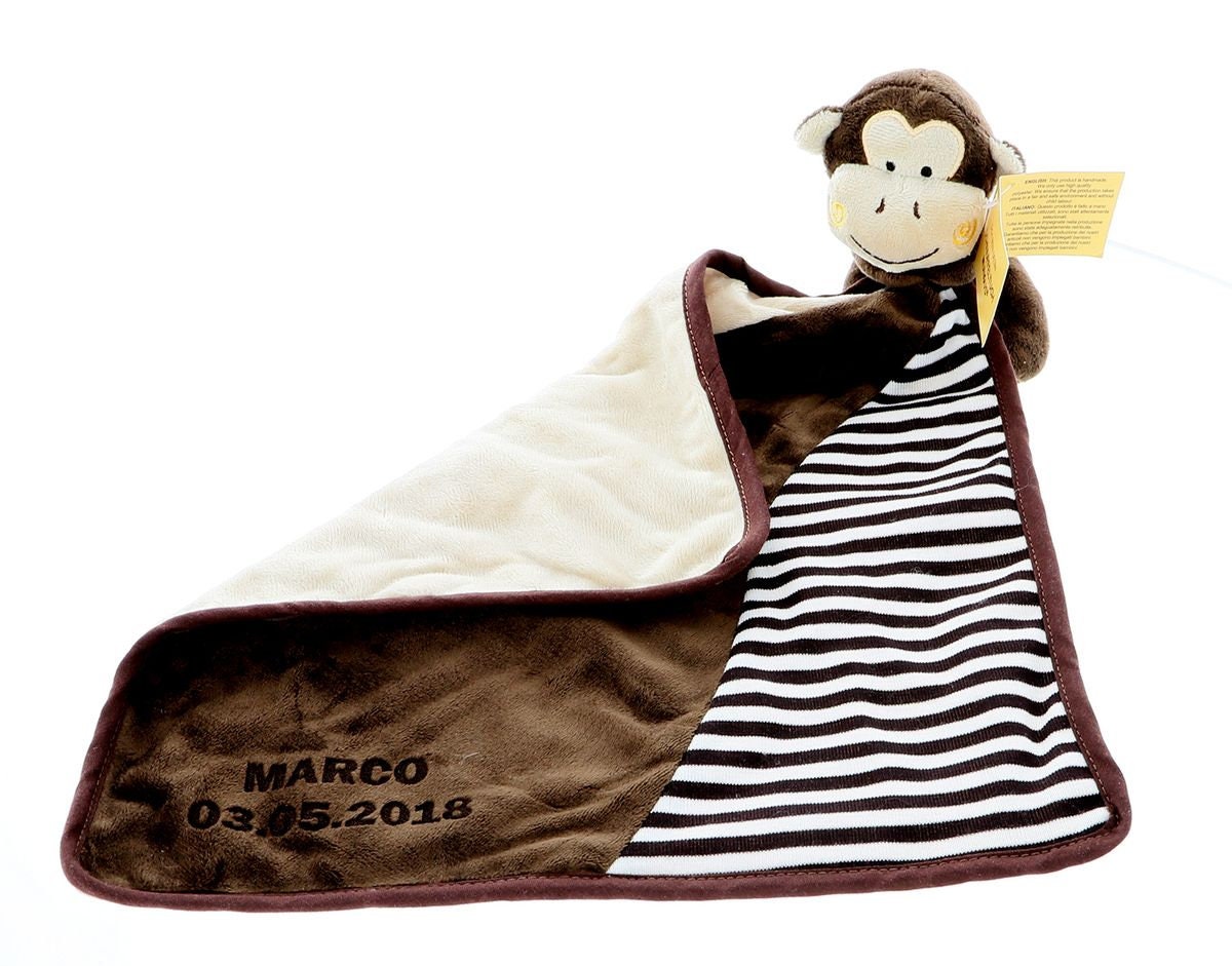 Personalisiertes Schnuffeltuch, Kuscheltuch Affe Baldi Mit Namens - Und Geburtstagsgravur Für Ihr Baby Personalisiertes Schnuffeltuch, Kuscheltuch Affe Baldi Mit Namens - Und Geburtstagsgravur Für Ihr Baby von Geschenkeschmiede