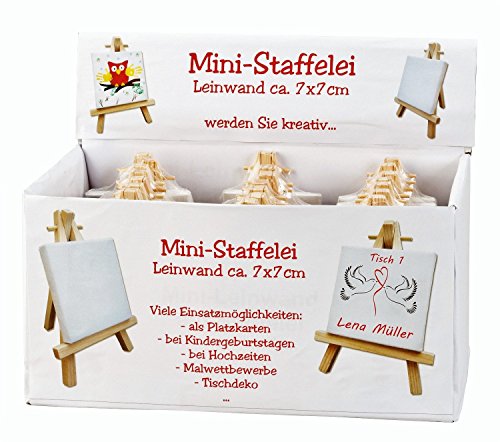 Geschenkestadl 24 Stück Mini Leinwand Keilrahmen auf Staffelei im Display Malen & Basteln Namensschild von Geschenkestadl