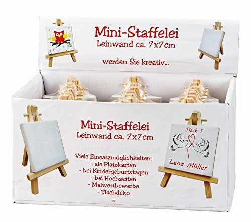 Geschenkestadl 24 Stück Mini Leinwand Keilrahmen auf Staffelei im Display Malen & Basteln Namensschild Geschenkestadl 24 Stück Mini Leinwand Keilrahmen auf Staffelei im Display Malen & Basteln Namensschild von Geschenkestadl