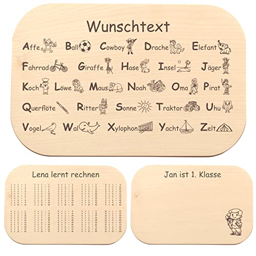 Einmaleins Brettchen für Mädchen und Jungen zur Einschulung, personalisiert mit Namen, Spruch, Motiv - zum Schulanfang für Kinder, Geschenk zum Kindertag, 1x1 lernen Einmaleins Brettchen für Mädchen und Jungen zur Einschulung, personalisiert mit Namen, Spruch, Motiv - zum Schulanfang für Kinder, Geschenk zum Kindertag, 1x1 lernen von Geschenkissimo