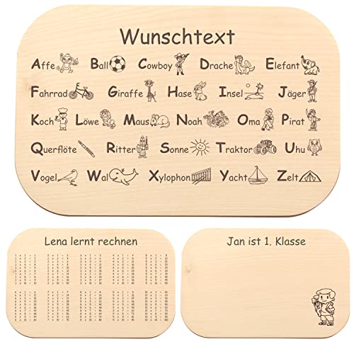 Einmaleins Brettchen für Mädchen und Jungen zur Einschulung, personalisiert mit Namen, Spruch, Motiv - zum Schulanfang für Kinder, Geschenk zum Kindertag, 1x1 lernen von Geschenkissimo