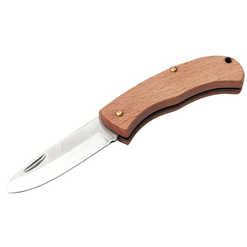 Geschenkissimo Kindermesser, Taschenmesser mit abgerundeter Spitze Buche Holzgriff rostfrei - Klappmesser, Schnitzmesser, Messer für Kinder - Geschenkidee von Geschenkissimo