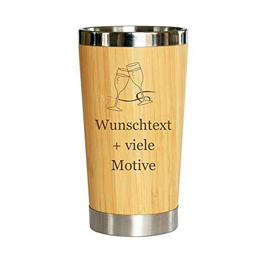 Partybecher mit individueller Gravur, Trinkbecher in Holz Optik 400 ml, Bambusbecher für Bier, Cocktails, Longdrinks - Alternative zu Biergläser, Longdrinkgläser … von Geschenkissimo