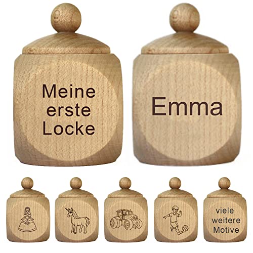 Lockendose mit Gravur - personalisiert mit Namen - Holzdose „Meine erste Locke“ als Geschenk für Mädchen und Jungen von Geschenkissimo