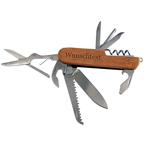 Geschenkissimo Taschenmesser klein mit Gravur in Holz - Optik - Klappmesser, Allzweckmesser, Outdoor Messer für Camping und Survival, Geschenkidee Gadget - personalisiert von Geschenkissimo