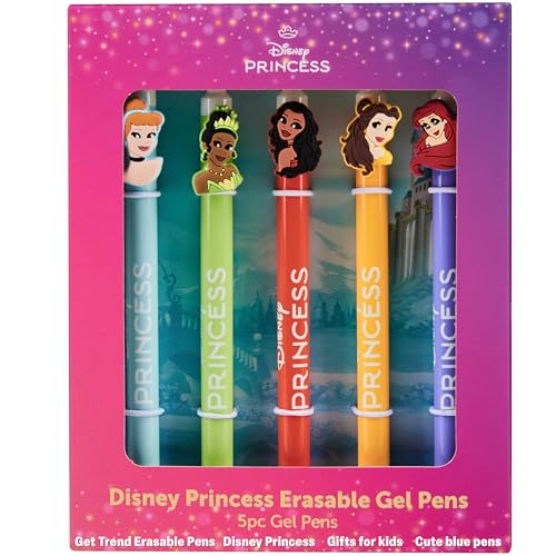Get Trend Disney Princess Radierbarer Kugelschreiber 5er Set Blaue Tinte Gel Tintenroller mit Radiergummi Schule oder Freizeit Geschenke Kinder (Princess) von Get Trend