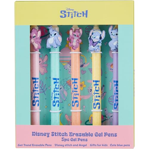 Get Trend Disney Stitch Radierbarer Kugelschreiber 5er Set Angel Blaue Tinte Gel Tintenroller mit Radiergummi Schule Freizeit Geschenke Kinder Teens (Stitch & Angel) von Get Trend