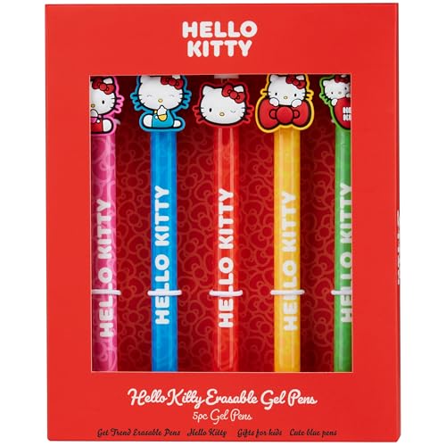 Get Trend Hello Kitty Radierbarer Kugelschreiber 5er Set Blaue Tinte Gel Tintenroller mit Radiergummi für Schule oder Freizeit Geschenke Kinder Teens (Hello Kitty) von Get Trend