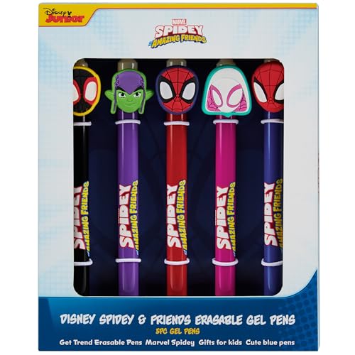Get Trend Marvel Spidey Radierbarer Kugelschreiber 5er Set Blaue Tinte Gel Tintenroller mit Radiergummi für Schule oder Freizeit Geschenke Kinder (Spidey) von Get Trend