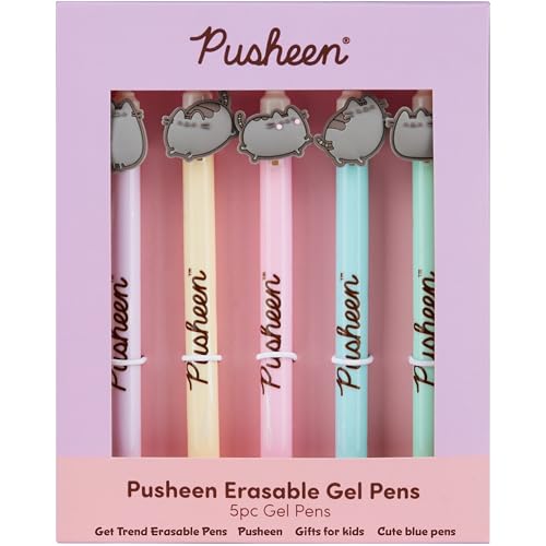 Get Trend Pusheen Radierbarer Kugelschreiber 5er Stifte Set Blaue Tinte Gel Tintenroller mit Radiergummi für Schule oder Freizeit Geschenke Kinder (Pusheen) von Get Trend