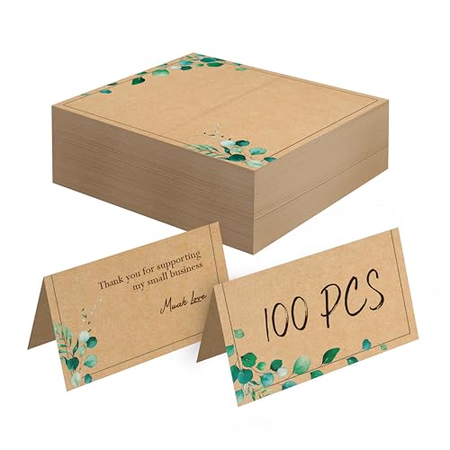 100 Kraft-Platzkarten, kleine Tendenzkarten mit grünem Pflanzendesign, zarte Sitzkarten, leere Namenskarten, Begleitkarten für Hochzeiten, Tische, Abendessen, Empfänge (5cm x 9cm, zartes Grün-Dekor) von Gethelud