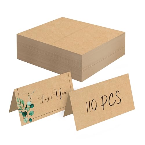 110 PCS Kraft-Platzkarten, kleine leere Zeltkarten, zarte Sitzkarten, rustikale Namenskarten, Begleitkarten für Hochzeit, Tisch, Abendessen, Empfänge (jede Karte misst 5cm x 9cm) von Gethelud