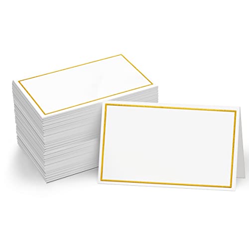 110 Stück Zeltkarten, kleine Tischkarten mit Goldfolienbordüre, zarte Sitzkarten, leere Namenskarten, Escort-Karten für Hochzeit, Tisch, Dinnerpartys, Empfänge (je 5 x 9 cm) von Gethelud