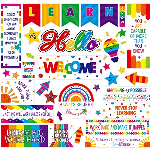 40PCS Pinnwand-Dekor, Bunte inspirierende Wanddekorationsschilder aus wasserdichtem, dickem Karton in Regenbogenstil als Akzent für Klassenzimmer, Zuhause, Lehrer und Schüler 40PCS Pinnwand-Dekor, Bunte inspirierende Wanddekorationsschilder aus wasserdichtem, dickem Karton in Regenbogenstil als Akzent für Klassenzimmer, Zuhause, Lehrer und Schüler von Gethelud