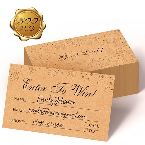 500 Stück Tombola-Tickets, Enter to Luck Eintragsformular Karten mit Platz für Namen, E-Mail-Adresse, Telefonnummer für Wettbewerb, Gewinnspiele, Wahlurne, 50/50, Auktion (8,9 x 5,1 cm, Kraftstil) von Gethelud